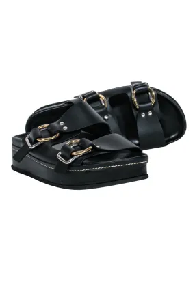 3.1 Phillip Lim - Black Leather Buckle Detail Slide Sandals Sz 11