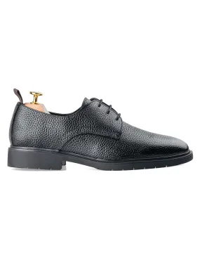 Derby Lace Up - Black Pebble Grain Leather (Rugged Sole)