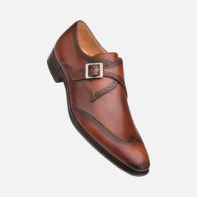 Men’s Mezlan single monk strap wingtip Cognac Dress shoe Forest