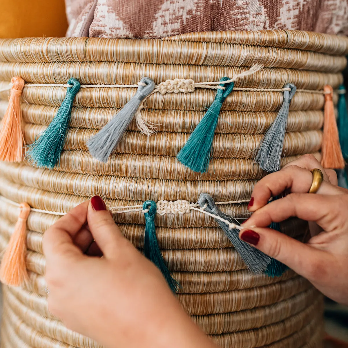 Sutton Woven Storage Basket and Joyful Tassel Set